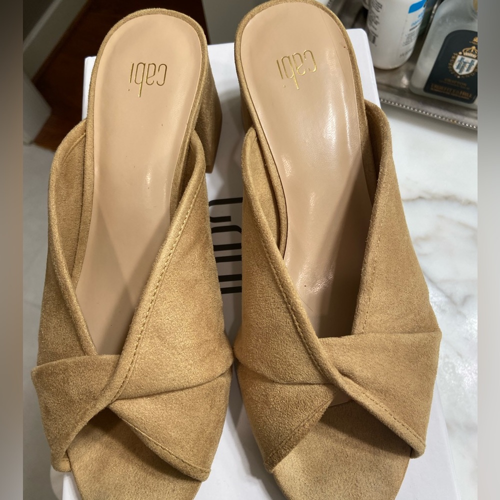 Cabi Women's 9 Merigold Yellow Suede Twist Slide Mules